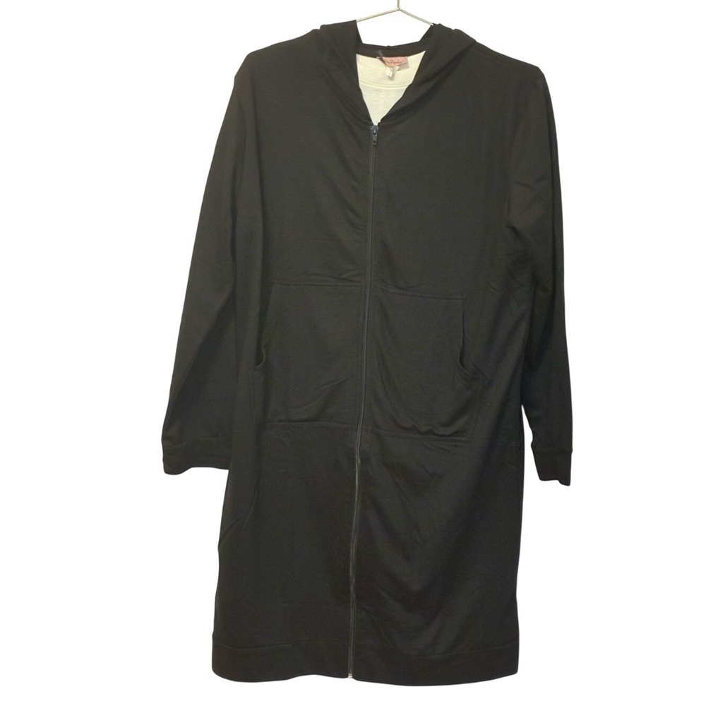 Miss Popular Longline Black Zip-Up Cotton Poly Hoodie Women L